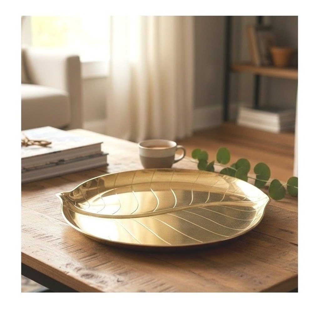 Vintage Brass Leaf Tray, MCM Large Gold Decorative Platter, Andre by Sadek